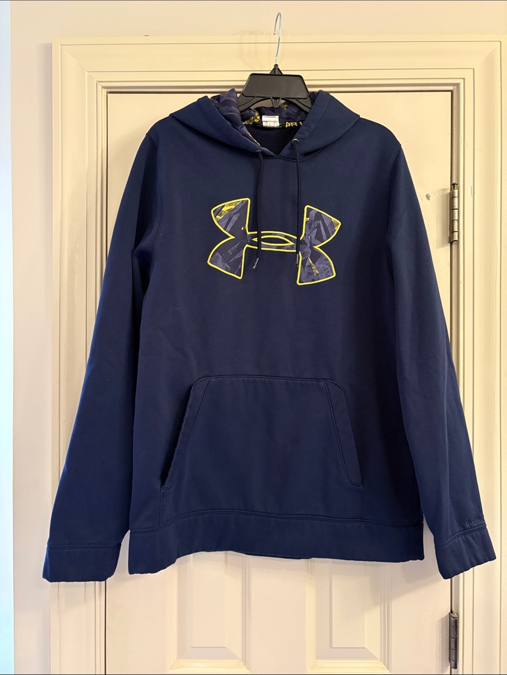 Under Armour Navy Pullover Hoodie with Neon-Outlined Logo